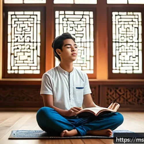 Home 29 인지심리학과 학습 - A serene Malaysian student sitting cross-legged in a quiet, well-lit room with traditional Malay woo...