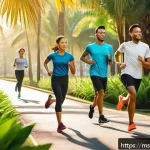 Home 16 체육 교육과 건강 - A vibrant outdoor morning scene in a Malaysian neighborhood park featuring a diverse group of young ...