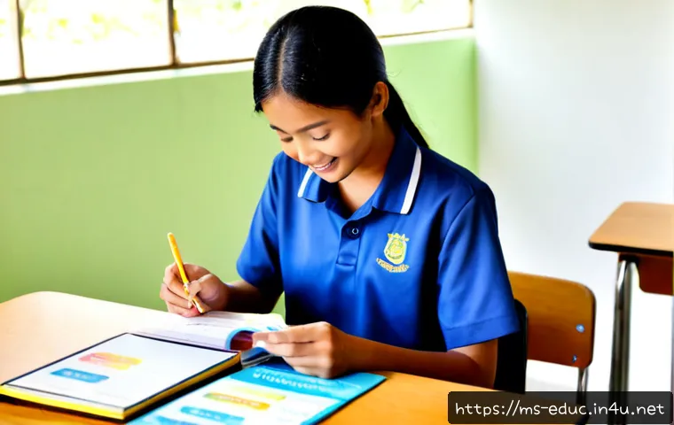 학습 유형 분석 - Photorealistic Malaysian secondary school student and supportive teacher at a bright classroom desk,...